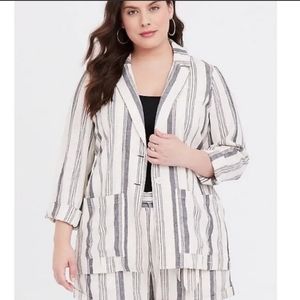 Torrid Striped Linen Blend Unstructured Blazer Ivory Gray Women's Plus Size 5X.